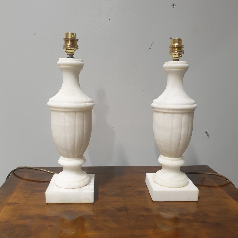 Superb Pair Original White Marble Table
 Lamps 