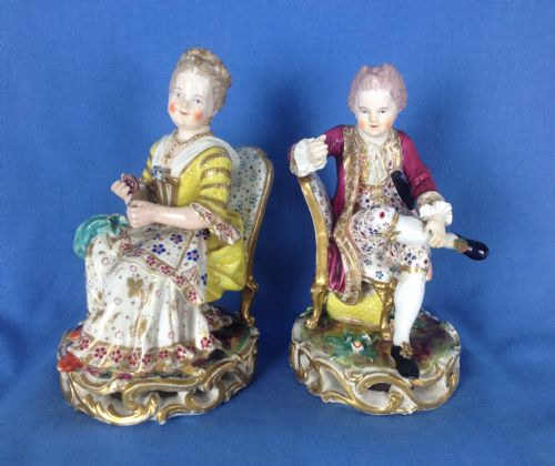 Pair Early 19thc Georgian Derby Seated Dresden Figures No.314