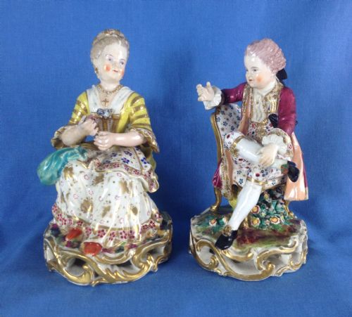 fig 1. Pair Early 19thC Georgian Derby Seated Dresden Figures No.314