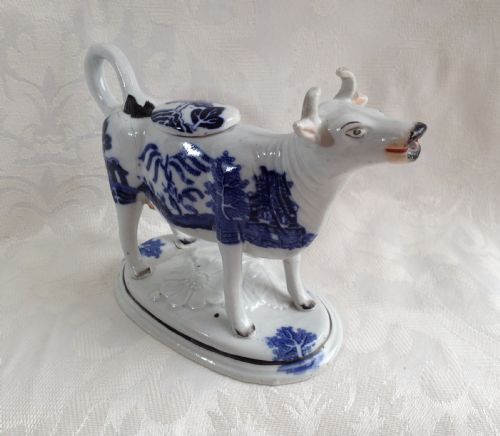 fig 2. Staffordshire Blue & White Cow Creamer Willow Pattern Transfer c.1850