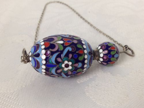 C19th Russian Silver & Cloisonne Enamel Scent Bottle Miniature Nikolay Alekseyev Moscow Chatelaine Egg