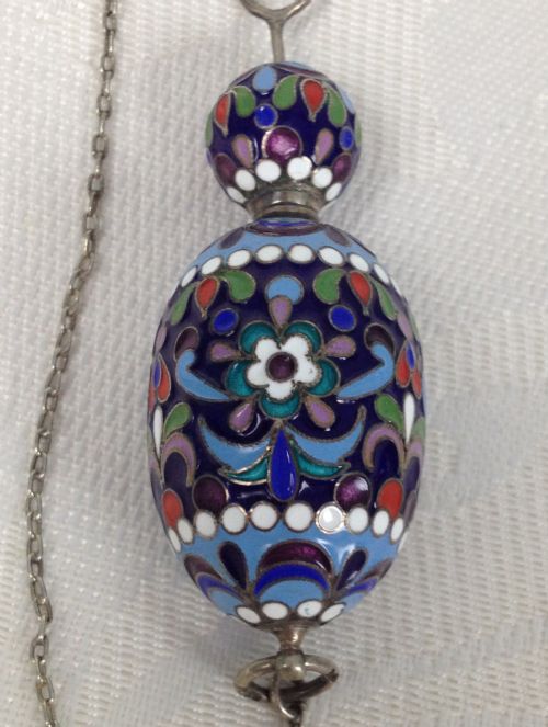 fig 1. C19th Russian Silver & Cloisonne Enamel Scent Bottle Miniature Nikolay Alekseyev Moscow Chatelaine Egg