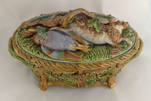 Victorian Minton Majolica Game Pie Dish Rabbit Mallard Blackbird 1859