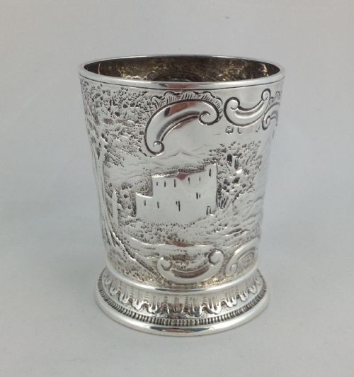 George III Embossed Silver Beaker London 1817 Landscape Castle Scenes Georgian
