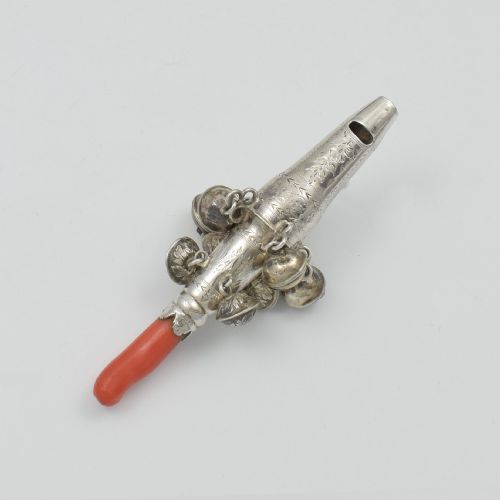 Georgian Silver & Red Coral Baby Rattle, Elizabeth Morley