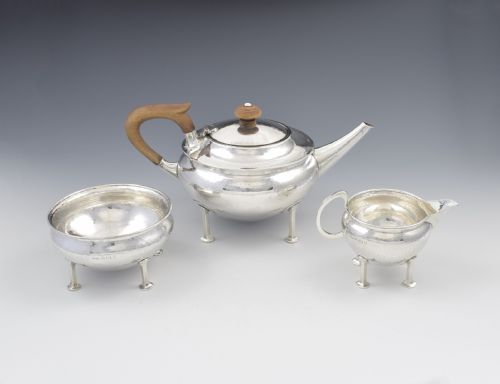 Stunning A. E. Jones Arts & Crafts Silver Tea Service (Albert Edward)