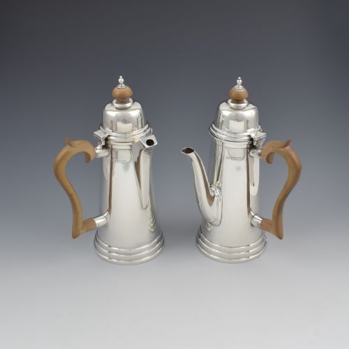 fig 1. Fine Art Deco Silver Cafe Au Lait Set / Chocolate Pots Walker & Hall