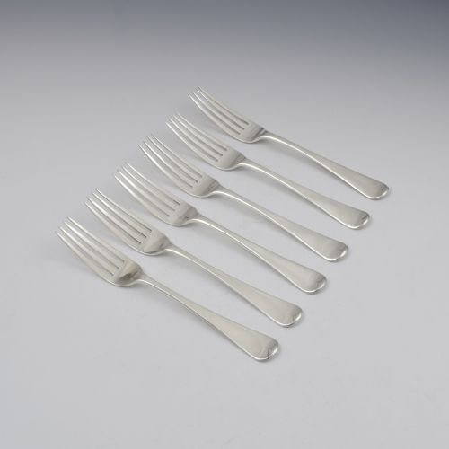 Set of Six Early Victorian Solid Silver Dinner Table Forks Hayne & Cater