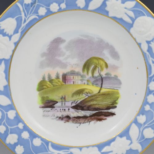 fig 1. Georgian New Hall Porcelain Landscape Dessert Plate Hedley Lodge c.1815