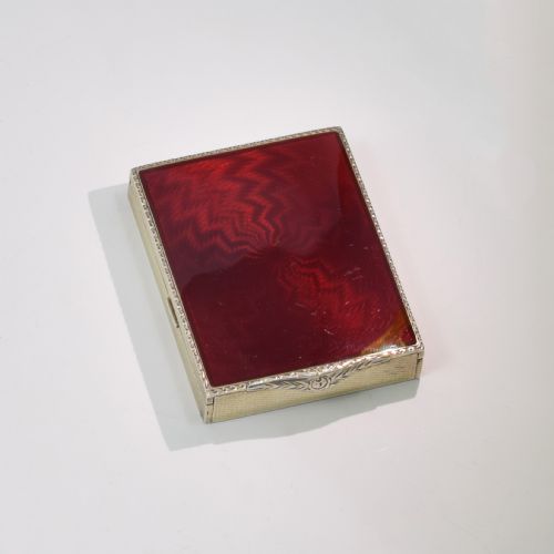 Superb Art Deco Silver Gilt & Red Guilloche Enamel Compact