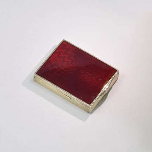 fig 1. Superb Art Deco Silver Gilt & Red Guilloche Enamel Compact