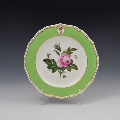 GEORGIAN BLOOR DERBY PORCELAIN MARQUESS ARMORIAL BOTANICAL DESSERT PLATE