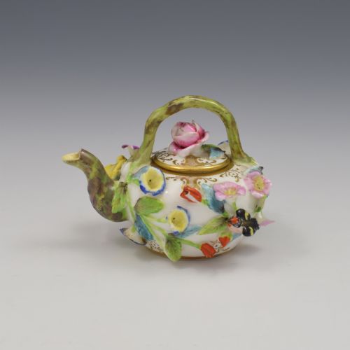 Rare Spode Porcelain Miniature / Toy Flower Encrusted Tea Kettle C.1825