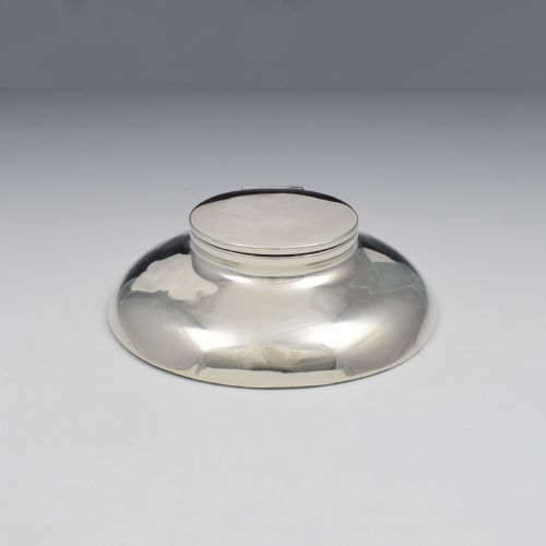 Stylish Large Low Profile Circular Silver Inkwell Art Deco 1919