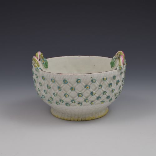Rare Derby Porcelain Flower Moulded Twin Handled Basket / Bowl C.1760