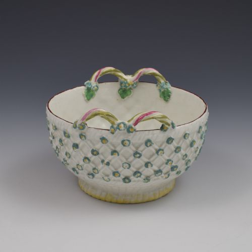 fig 1. Rare Derby Porcelain Flower Moulded Twin Handled Basket / Bowl c.1760