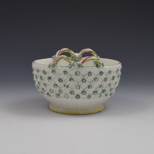 fig 2. Rare Derby Porcelain Flower Moulded Twin Handled Basket / Bowl c.1760