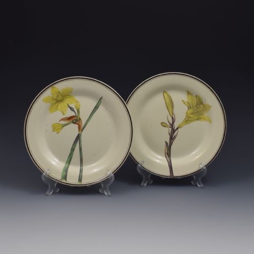 Pair of Creamware Botanical Plates C.1800-1810