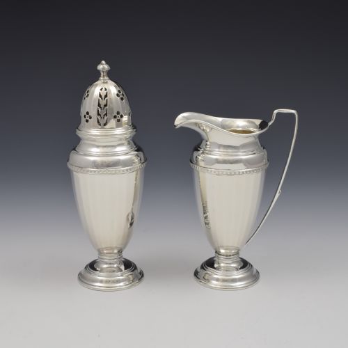 fig 2. Fine Art Deco Cased Silver Strawberry Serving Set Cream Jug & Sugar Caster