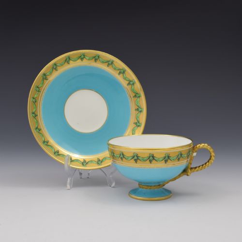 Brown-westhead Moore Porcelain Turquoise Rope Handle Tea Cup & Saucer