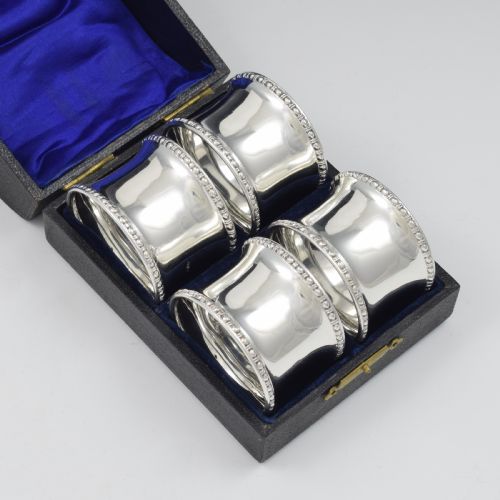fig 1. Cased Set Of Four Antique Silver Napkin Rings 1913