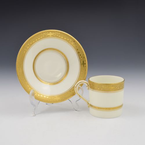Royal Worcester Art Deco Porcelain Miniature Tooled Gilt Coffee Can & Saucer