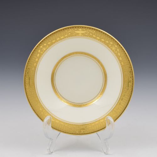 fig 1. Royal Worcester Art Deco Porcelain Miniature Tooled Gilt Coffee Can & Saucer