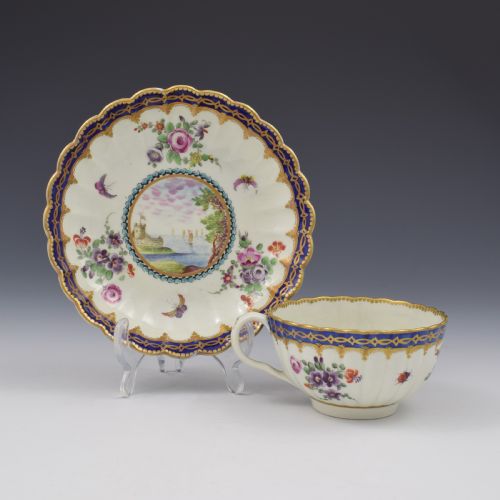 First Period Worcester Porcelain Fluted Dalhousie Cup & Saucer C.1780