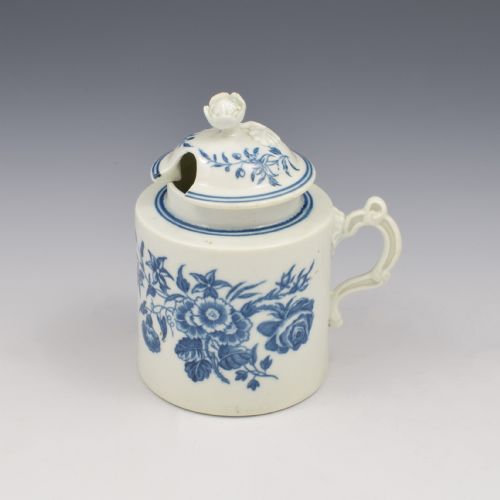 First Period Worcester Porcelain Three Flowers Wet Mustard Pot & Cover C.1770