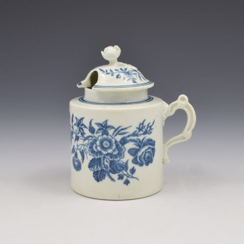 fig 1. First Period Worcester Porcelain Three Flowers Wet Mustard Pot & Cover c.1770
