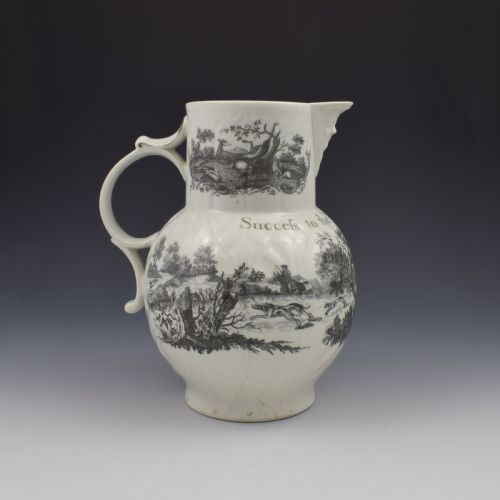 Rare First Period Worcester Porcelain Hancock Printed Mask Jug Success to the Crosby Hunt