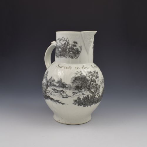 fig 1. Rare First Period Worcester Porcelain Hancock Printed Mask Jug Success To The Crosby Hunt