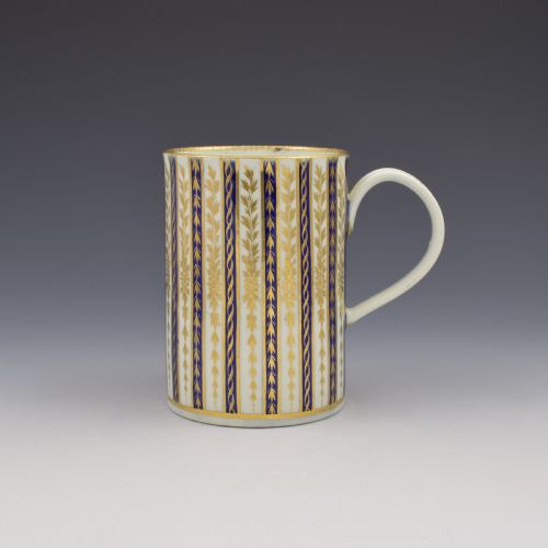 Large First Period Worcester Porcelain Striped Mug / Tankard C.1785