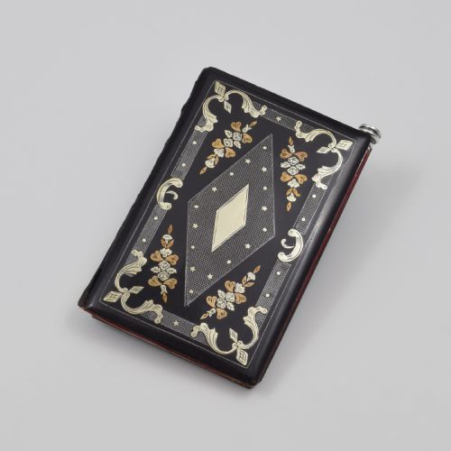 fig 1. French Lacquered Silver & Gold Inlay Aide Memoire Sampson Mordan Silver & Citrine Pencil