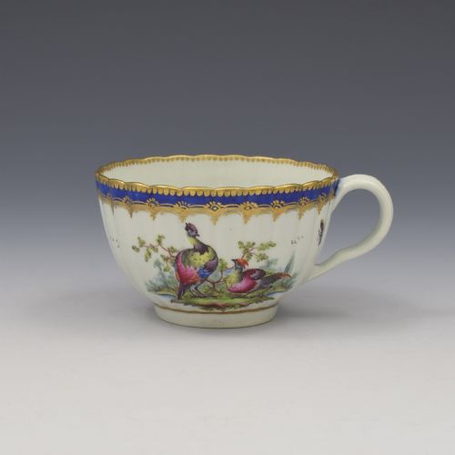 First Period Worcester Porcelain Fancy Birds Fluted Tea Cup C.1785