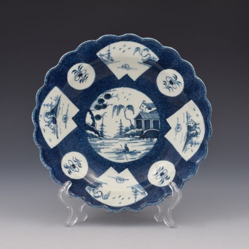 First Period Worcester Porcelain the Fan-panelled Landscape Dessert Plate C.1770-1780