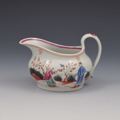 Georgian New Hall Porcelain Cream / Milk Jug Boy & Butterfly Pattern 421
