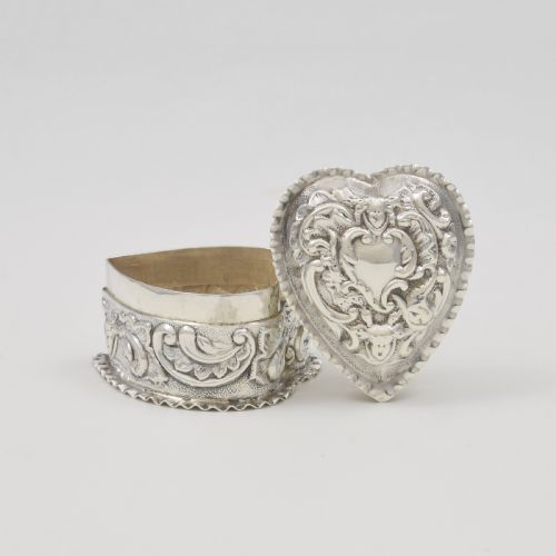 fig 1. Victorian Small Silver Embossed Heart Shape Trinket / Jewellery Box William Comyns