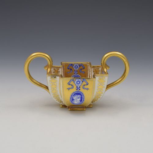 Unusual Coalport Porcelain Small Quatrefoil Sugar Bowl Gilt & Cameo Pattern A4846 C.1885