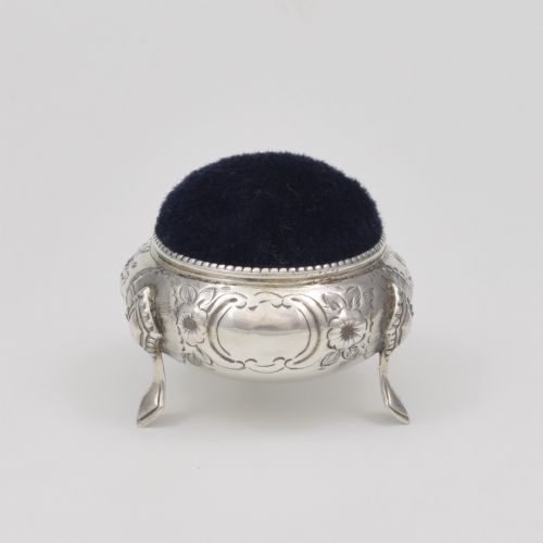 Pretty Victorian Embossed Silver Circular Pin Cushion