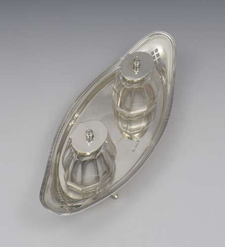 fig 1. Fine Edwardian Silver Double Inkstand / Inkwell / Desk Stand