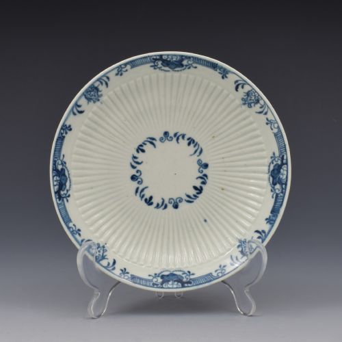 fig 1. First Period Worcester Porcelain Ribbed Coffee Cup & Saucer Lambrequin Border c.1770