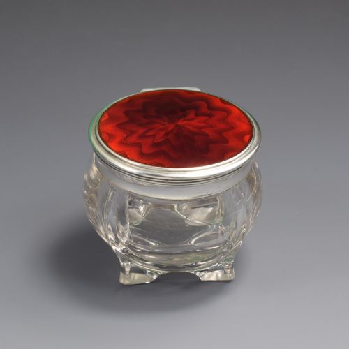 fig 1. Fine Austrian Red Guilloche Enamel Silver & Cut Glass Jar Georg Adam Scheid c.1900
