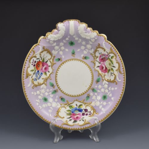 Regency English Ridgway Porcelain Acanthus Moulded Lilac Shell Dessert Dish C.1815