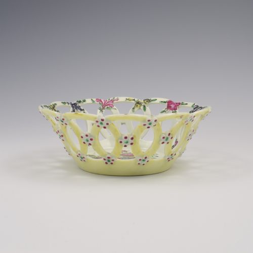 fig 1. Rare First Period Worcester Porcelain Yellow Ground Basket c.1768