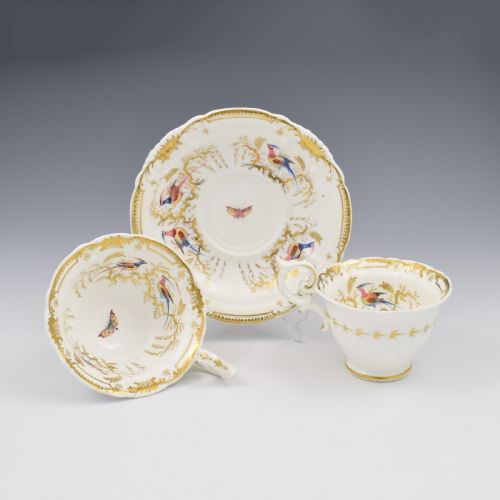 STUNNING DAVENPORT PORCELAIN FANCY BIRDS TEA AND COFFEE CUP SAUCER TRIO PATTERN 916 C1830