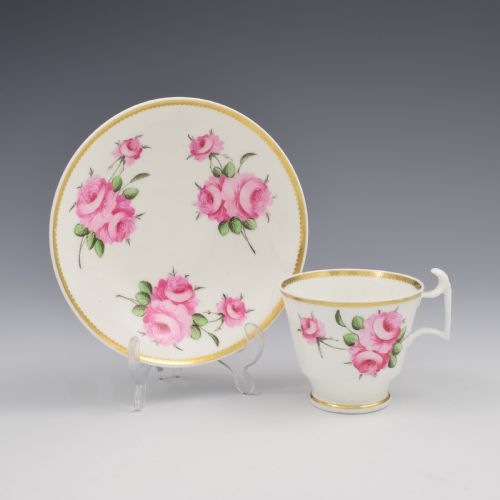 Stunning Regency Spode Porcelain Pink Roses Coffee Cup & Saucer C.1815 Pattern 3830