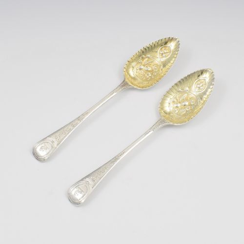 fig 1. Stunning Pair Of Georgian Parcel Gilt Silver Berry Serving Spoons