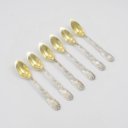 fig 1. Stunning Silver Parcel Gilt Tiffany & Co. Chrysanthemum Orange / Fruit Spoons (Set Of 6)