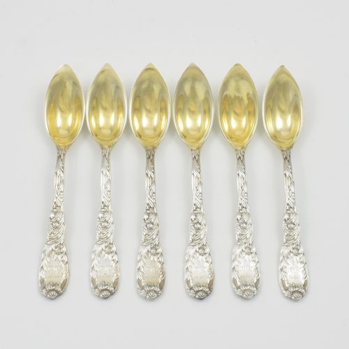 fig 2. Stunning Silver Parcel Gilt Tiffany & Co. Chrysanthemum Orange / Fruit Spoons (Set Of 6)